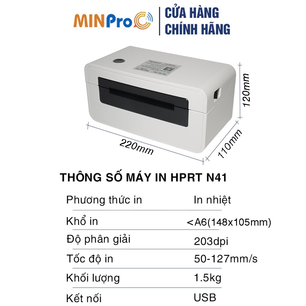 Máy in nhiệt MINPRO HPRT N41 máy in đơn hàng mini giá rẻ, in đơn hàng shopee bảo hành 12 tháng