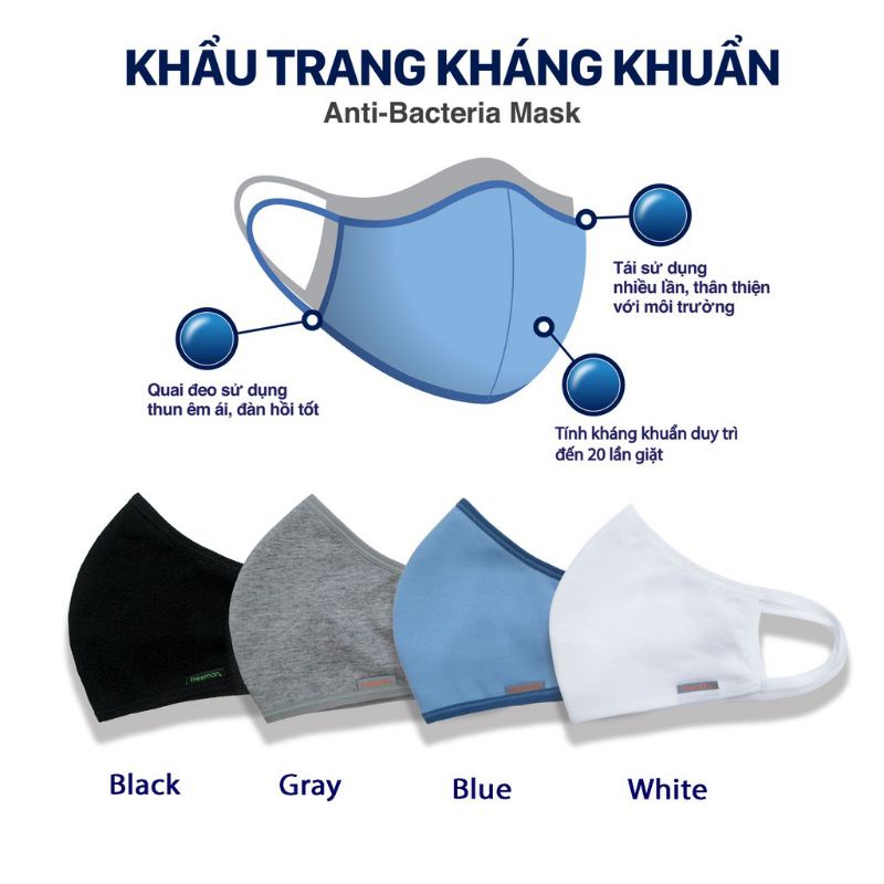 Khẩu Trang Vải Kháng Khuẩn Freeman Thương Hiệu Chính Hãng (Tái Sử Dụng 20 Lần Giặt)