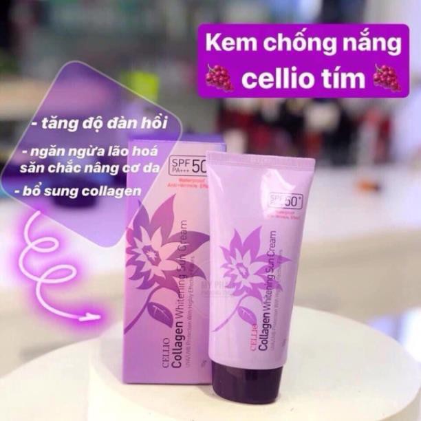 Kem chống nắng Cellio Collagen Whitening Sun Cream SPF50 PA+++ Tím - Bổ sung collagen