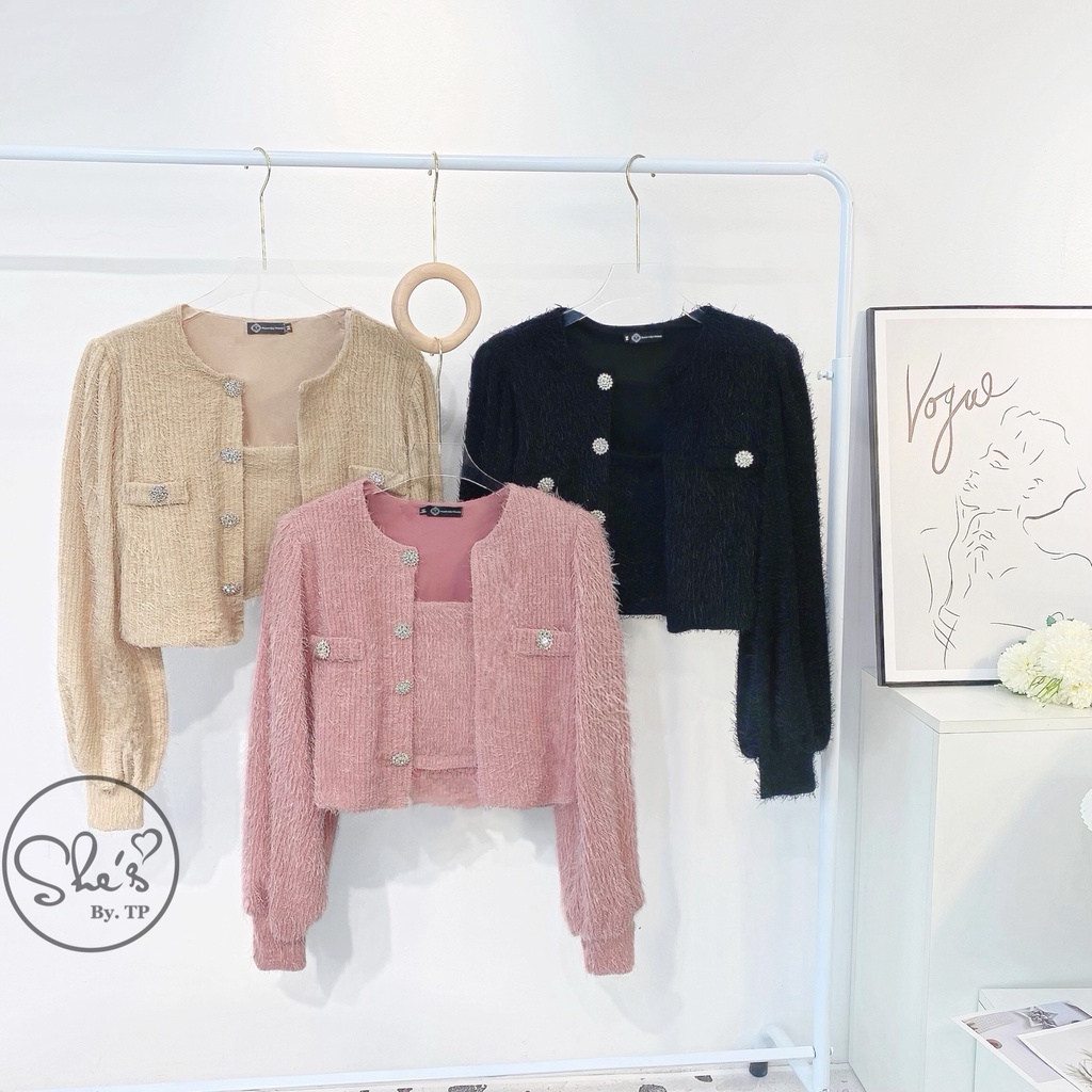Set áo dây + cadigan len lông. Fom hàng 2 lớp áo chun lưng Áo kết đá Cao Cấp ( ẢNH THẬT)