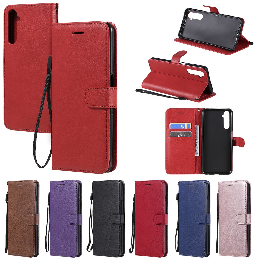 Ốp điện thoại da đế lật màu đơn cho OPPO REALME 6 REALME 6 PRO