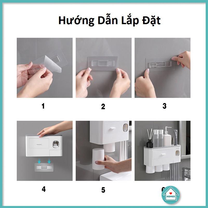 Kệ Dán Tường Nhà Tắm Thông Minh Loại 2 Cốc Có Bộ Phận Nhả Kem Đánh Răng Tư Động Homee Shop