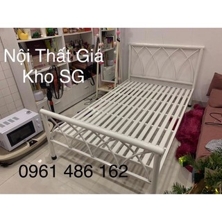 Giường sắt kiểu đan chéo rẻ đẹp - ngang 1m2 dài 2m - freeship hcm (hình thât)