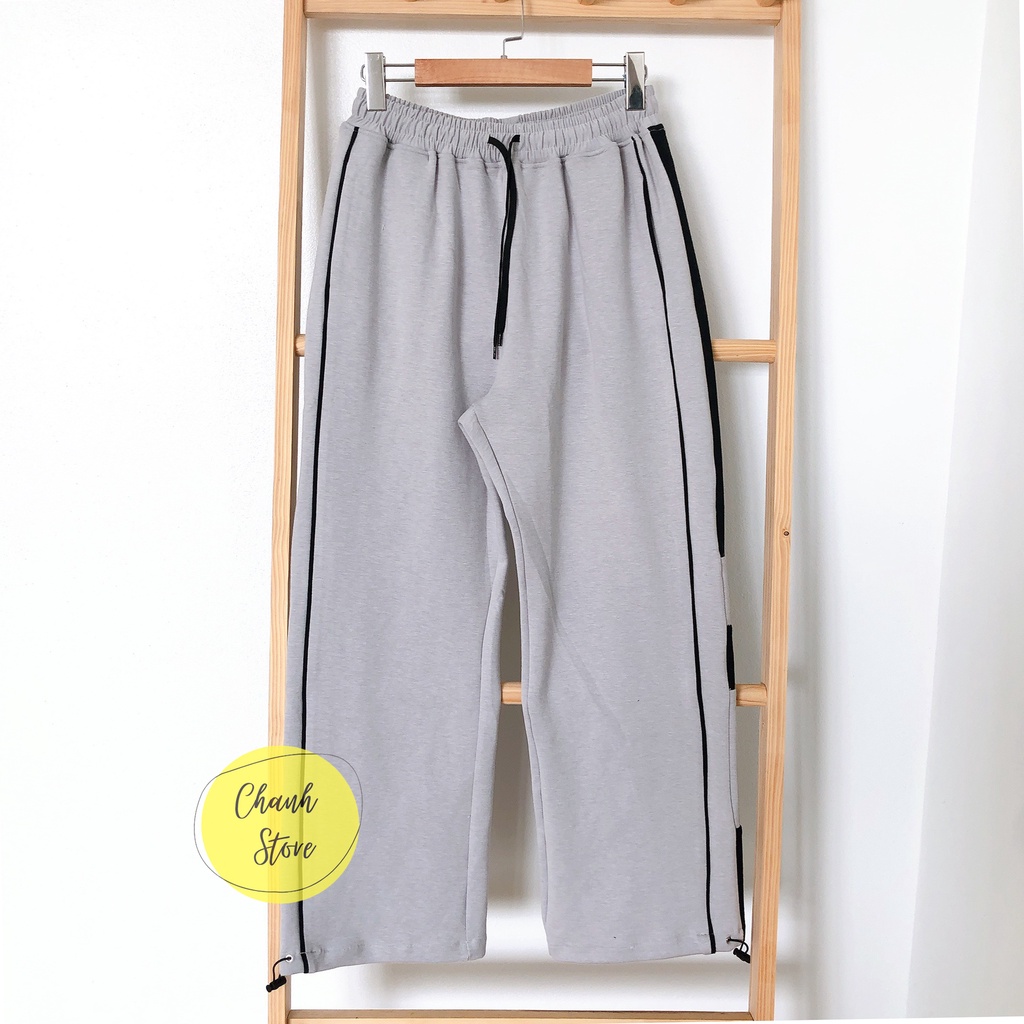 Quần Ống Suông Ulzzang Nam Nữ Sọc Phối Màu Track Pant Có Dây Rút Gấu