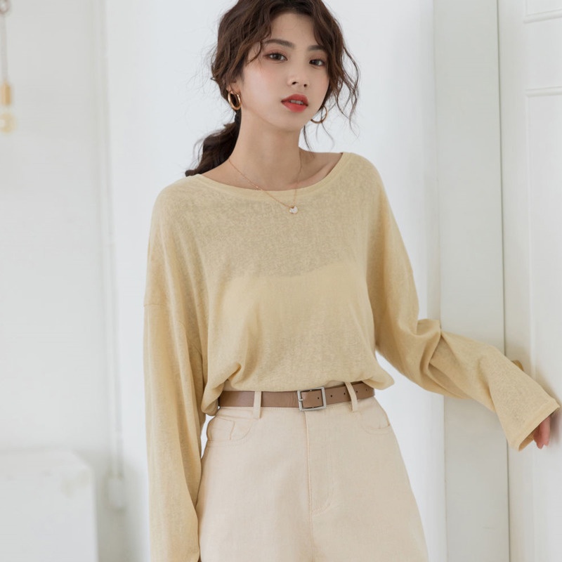 Áo Thun Dệt Kim Mỏng Tay Dài Dáng Rộng Màu Trơn Phong Cách Hàn Quốc Thời Trang 2022 Dễ Phối Đồ | BigBuy360 - bigbuy360.vn