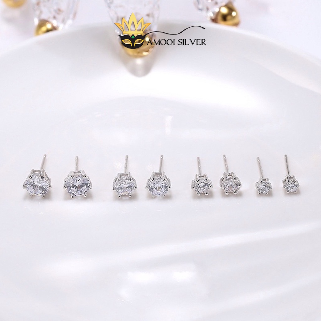 Bông tai bạc S925 nụ 6 chấu - Amooi Silver AB133