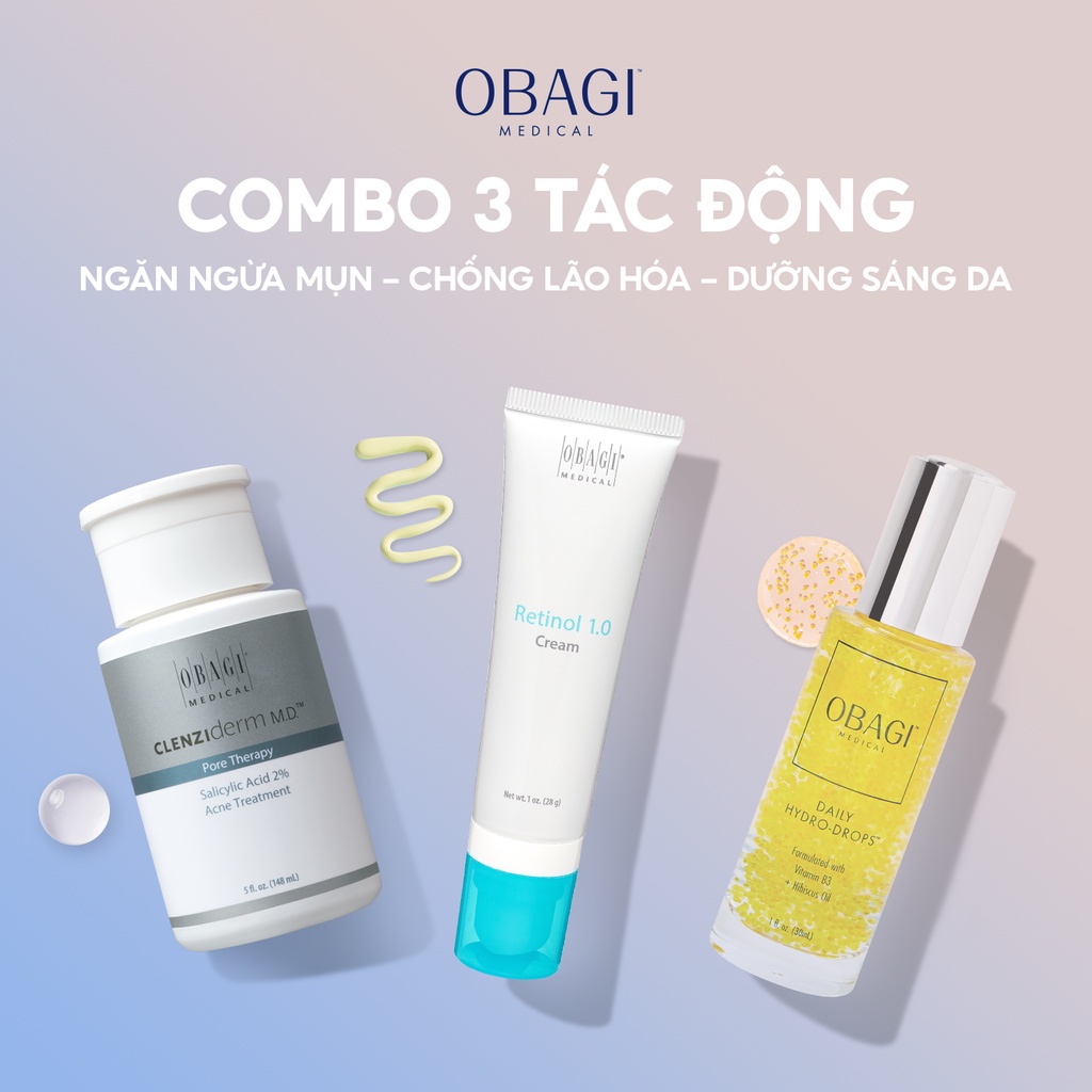 Combo 3 tác động Dung dịch Obagi Pore Therapy BHA 148ml + Kem Obagi Retinol 1.0 28gr + Serum Obagi Daily Hydro Drops 30m