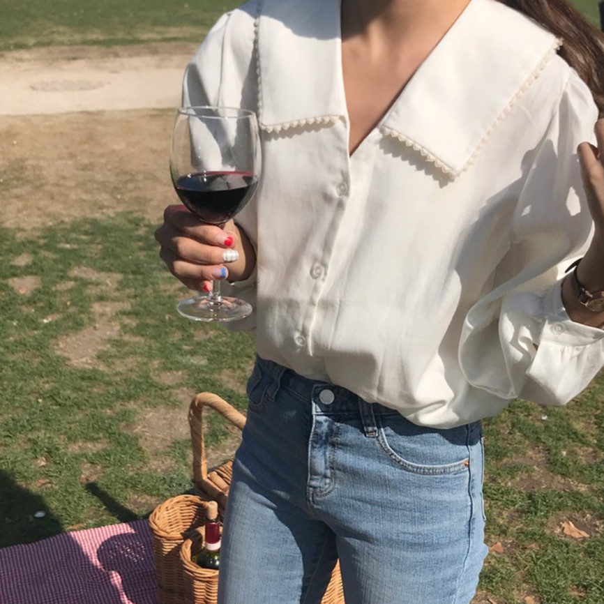 Áo Sơ Mi Dài Tay Phối Ren Xinh Xắn Dành Cho Nữ 29936