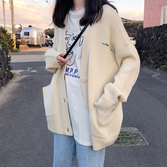 [ Hàng có sẵn ] Cadigan Khoác len chất dày form rộng thêu chữ_KL2 | BigBuy360 - bigbuy360.vn