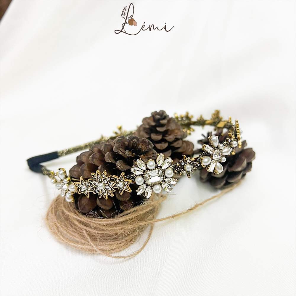 Bờm tóc đính đá cài tóc hình bông hoa hàng loại 1 chắc chắn, thời trang Hàn Quốc Lemi Accessories