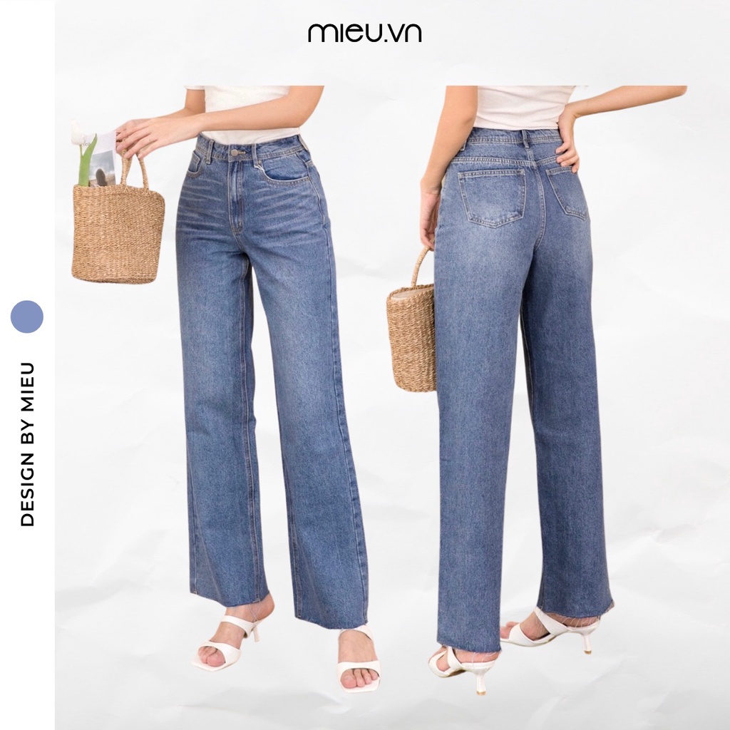 MIEU - Quần jeans ống rộng cắt lai (Xanh Đậm/ Nhạt) - GD05