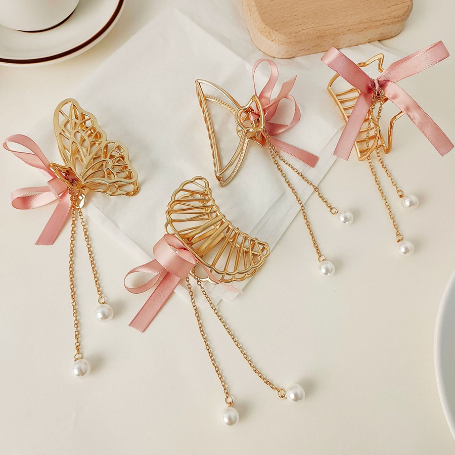 Kẹp tóc kim loại đính nơ và ngọc trai phong cách Hàn Quốc cho nữ