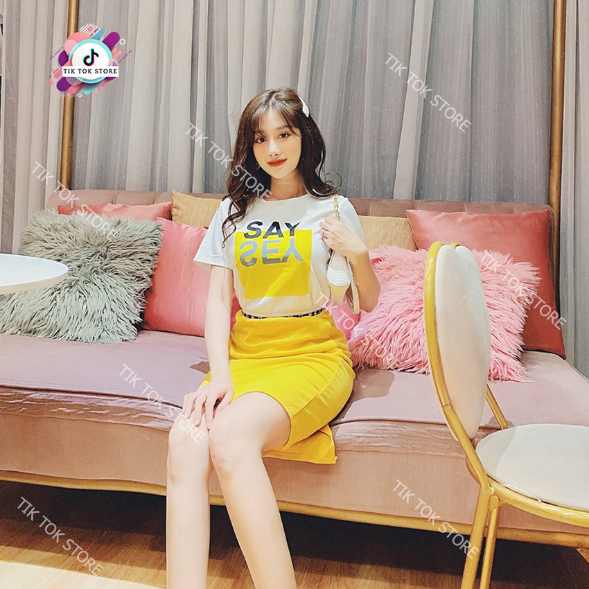 Áo thun tay lỡ và chân váy bút chì, set váy nữ cho mùa hè TIK TOK STORE | BigBuy360 - bigbuy360.vn