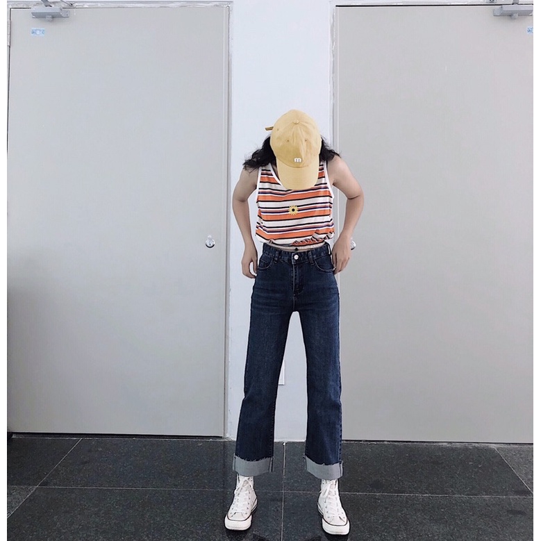 Áo tanktop sọc ngang thêu hoa