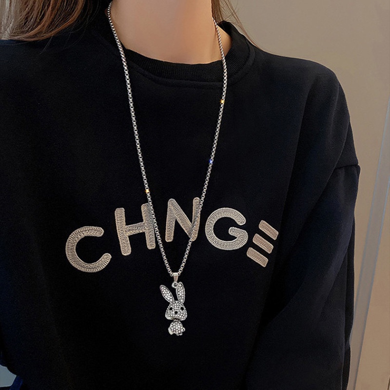 Vòng cổ Dài Mặt Hình Thỏ Dễ Thương Đính Đá Kim Cương Tinh Xảo Đơn Giản Thích Hợp Làm Quà Tặng