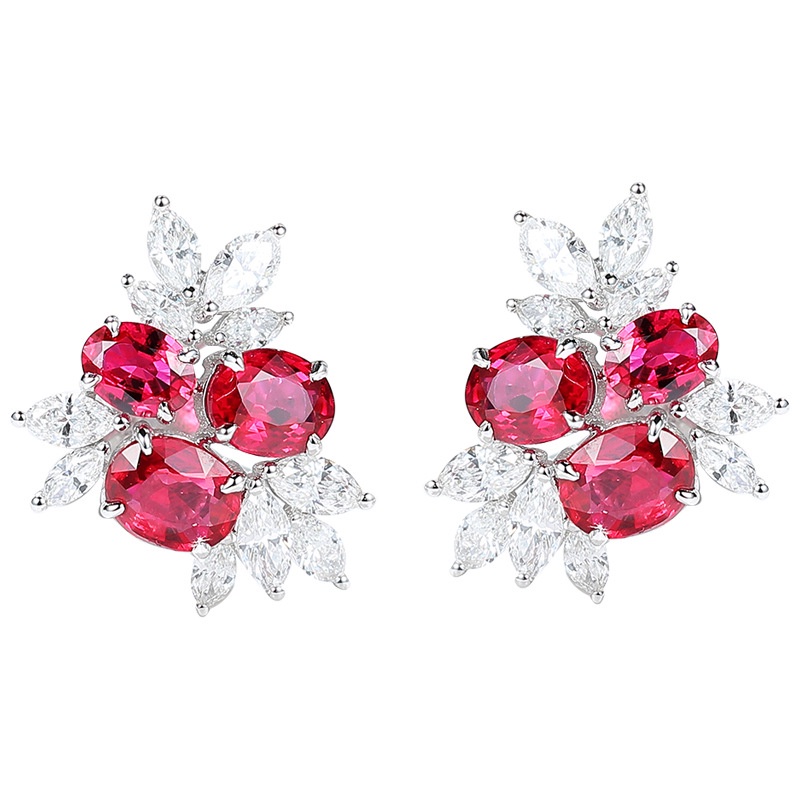 Bông Tai Mạ Vàng Trắng 18K Đính Đá Ruby Sang Trọng Cho Nữ-JHS4-E
