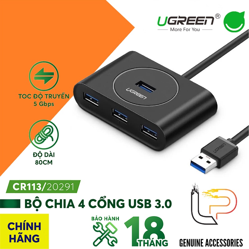BỘ CHIA 4 CỔNG USB 3.0 UGREEN 20290 - HUB 1-4 USB 3.0 UGREEN 20290