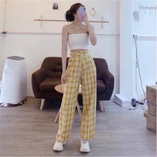 Quần Culottes Cúc - Cul xuông dáng thụng kẻ ô lưng cao TRENDY