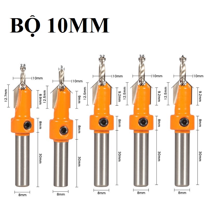 Mũi khoan âm vít gỗ cao cấp - Mũi khoan âm đầu vít 2 tầng mồi lỗ 3mm đến 8mm - Thép Hợp Kim YG8