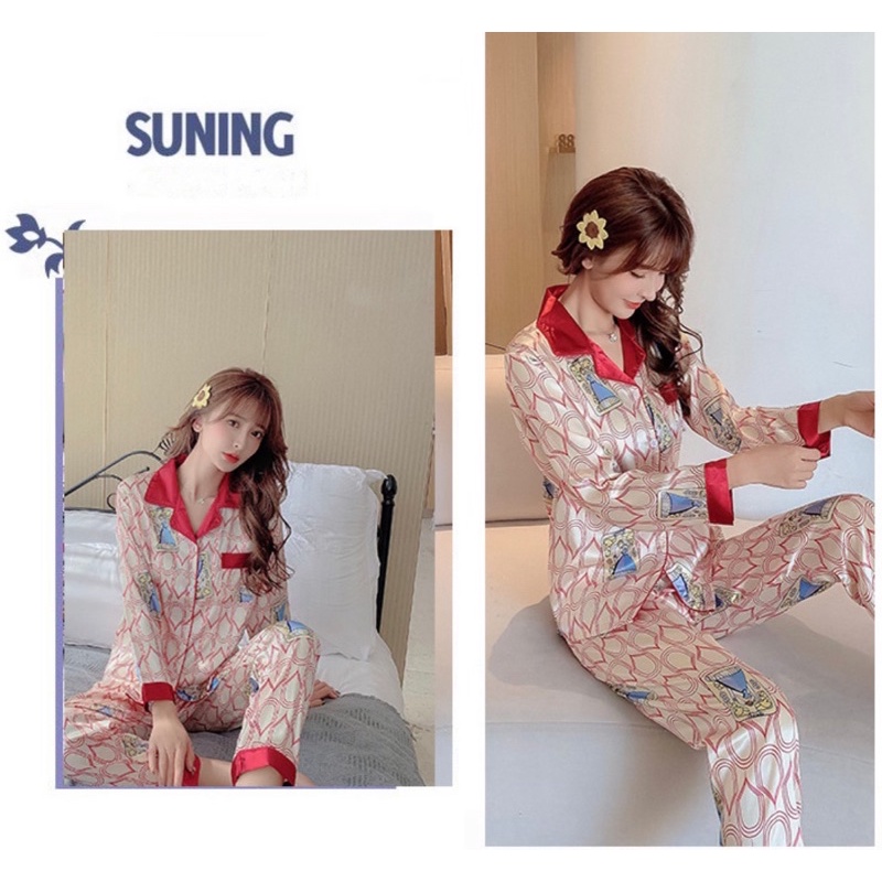 Đồ bộ lụa Pizama mặc nhà, Đồ Bộ ngủ họa tiết tay dài