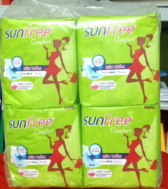 Lốc 8 bịch băng vệ sinh Sunfree cánh 8 miếng