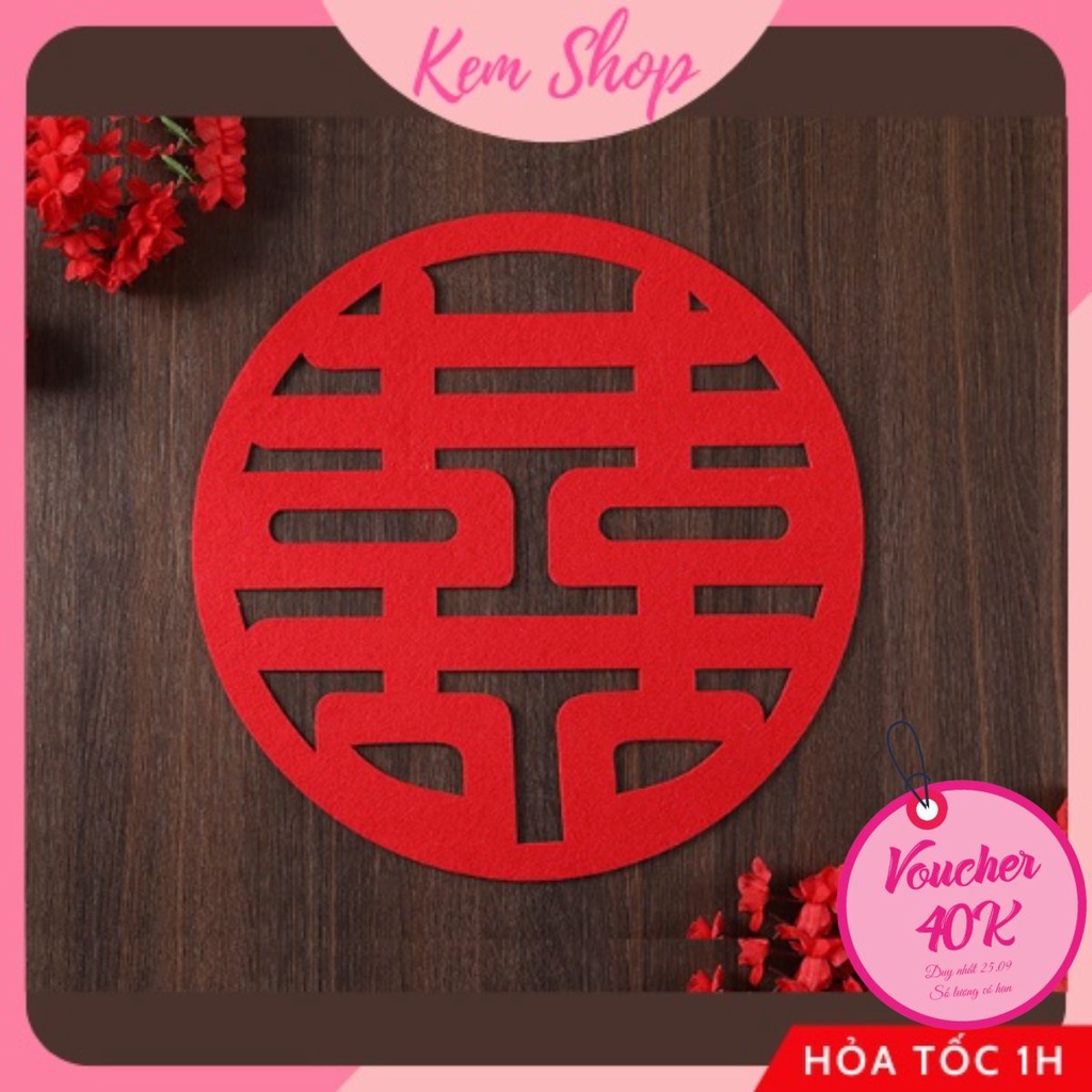 Chữ hỷ truyền thống vải nỉ bền đẹp trang trí đám cưới, phòng cưới - Kem Shop K217