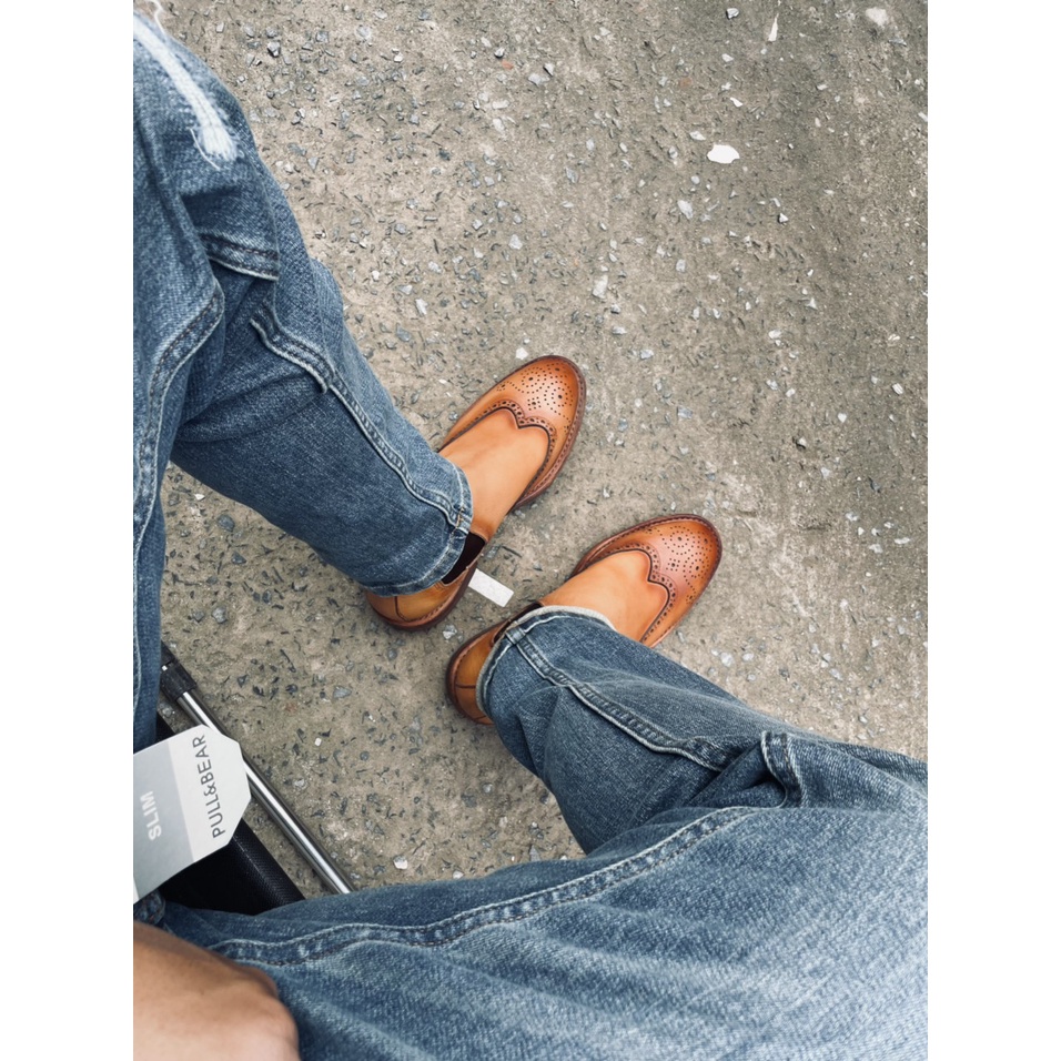 Giày boot nam cao cổ màu nâu tan CHELSEA WINGTIP, giày da thật cổ lửng TONKIN