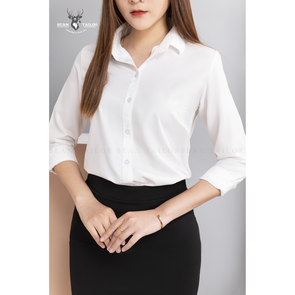 Áo sơ mi nữ BEAN TAILOR dáng suông, chất vải mềm mịn, thoáng mát- áo sơ mi nữ dài tay màu trắng cao cấp NUDAI01 | BigBuy360 - bigbuy360.vn