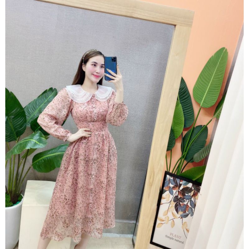 Váy hoa tằm cổ sen tiểu thư | BigBuy360 - bigbuy360.vn