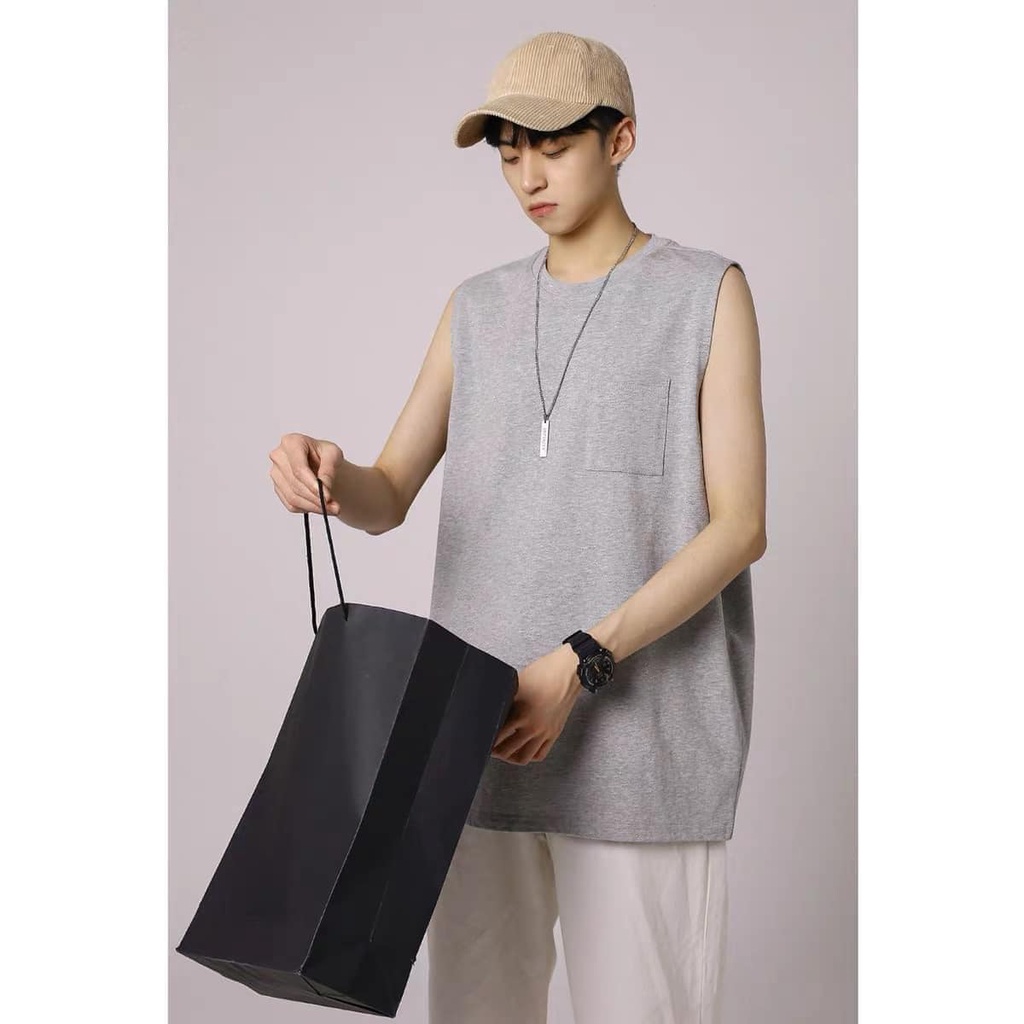 Áo thun sát nách nam Mavota áo thun cotton 3 lỗ có túi unisex form rộng ASNT05