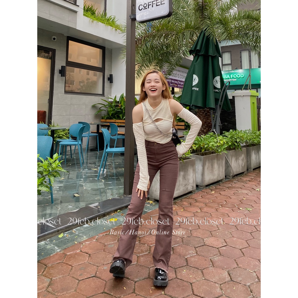 Quần jeans trơn cạp cao ống loe co giãn nhiều màu - 29feb.closet - Q42