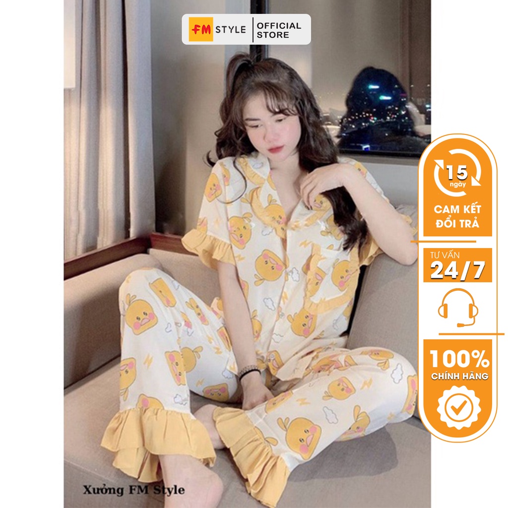 Đồ bộ nữ Fm Style mặc nhà pijama đi ngủ chất đũi xuất xịn cổ bèo họa tiết dễ thương 220212024
