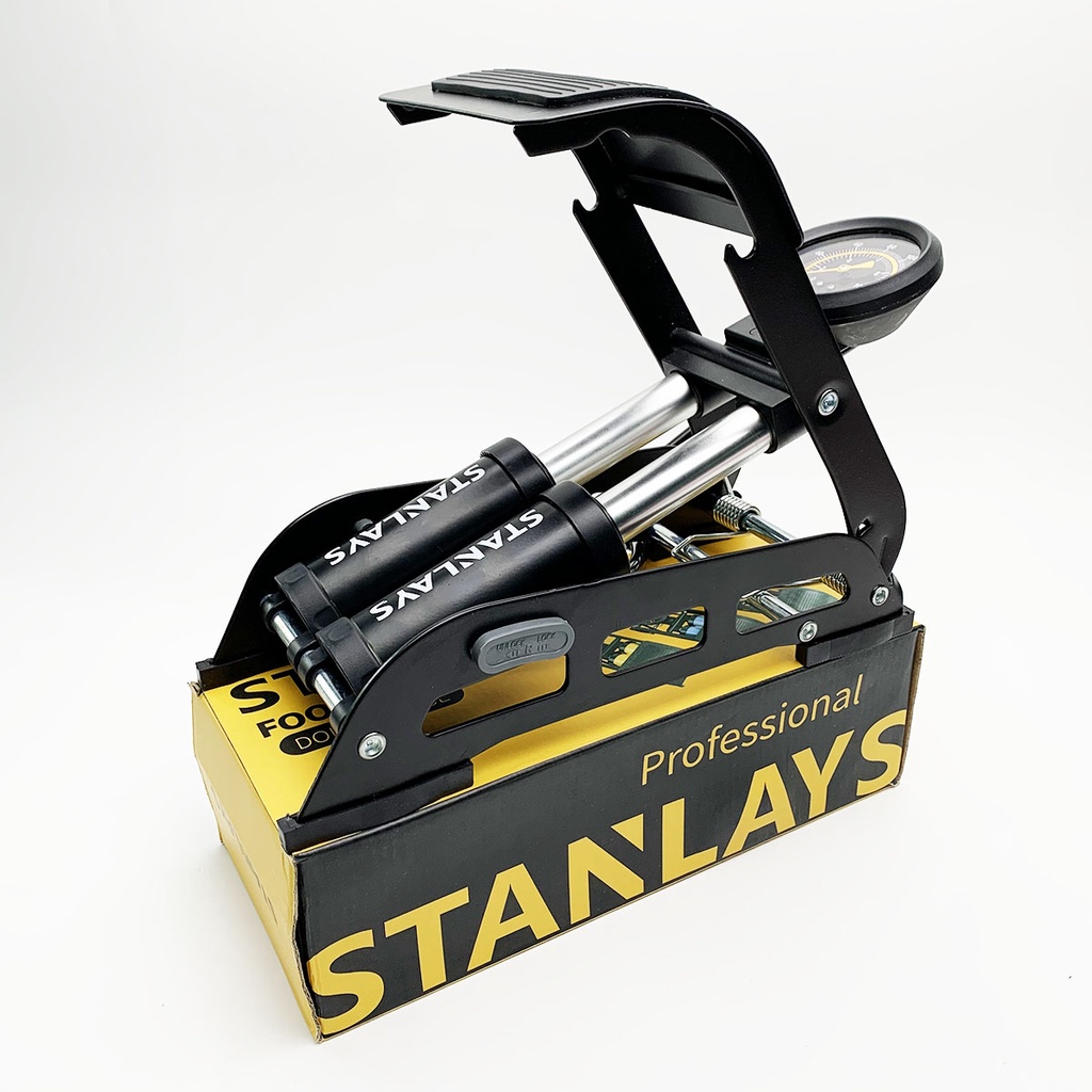 Bơm đạp chân đa năng standlays, thiết kế 2 ống bơm, phù hợp bơm xe máy, ôt tô, xe đạp, bơm phao bơi + phụ kiện