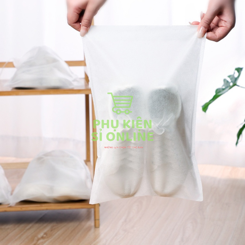 Túi đựng quần áo, giày dép dây rút màu trắng size to  cm/ Túi đựng vật dụng khi đi du lịch, giã ngoại