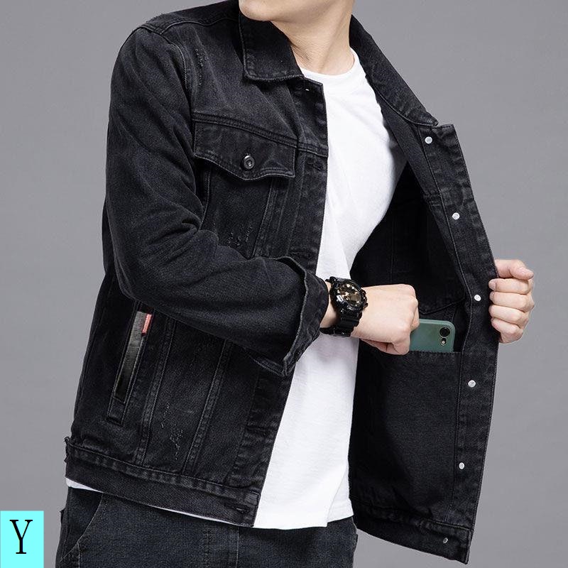 Áo Khoác Denim Màu Đen Dáng Ôm Thời Trang Xuân Thu 2022 Cho Nam