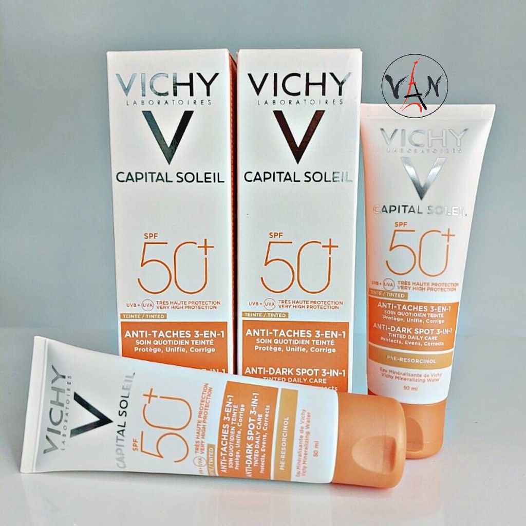 Kem chống nắng Vichy có màu che khuyết điểm giảm thâm nám và dưỡng da SPF 50+ PA++  Ideal Soleil Anti-Dark Spots 50ml