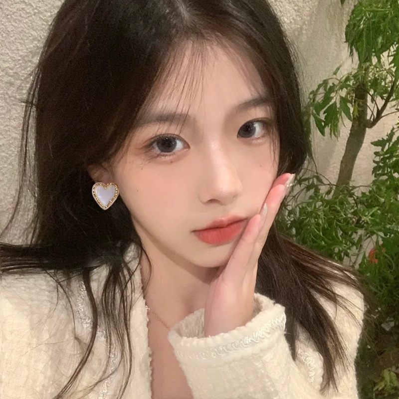 Bông Tai Mạ Bạc 925 Hình Trái Tim Lớn Phong Cách Hàn Quốc