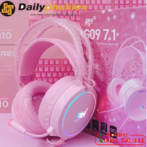 Tai nghe Gnet G09 hồng 7.1 cổng cắm USB Full hông