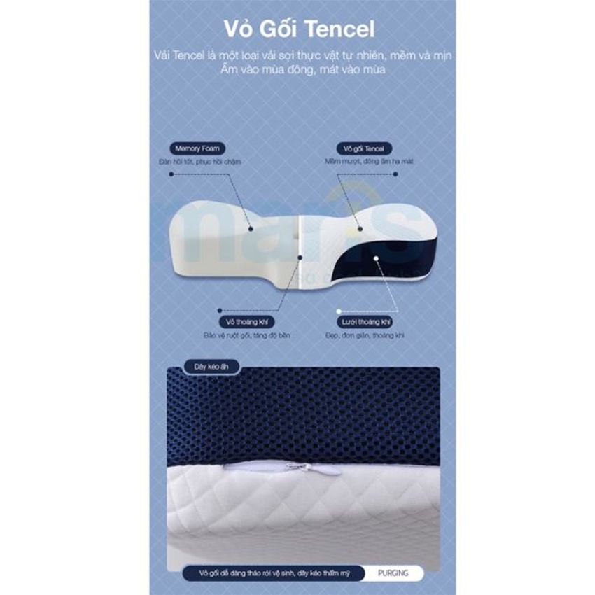 Gối công thái học EMA - Chống đau mỏi vai gáy, ngủ ngáy, dễ vào giấc - Thiết kế riêng cho nằm ngửa và nằm nghiêng - ATZ