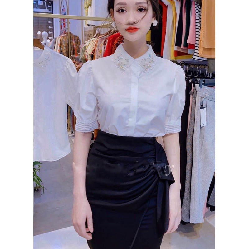[Mã WASTUP giảm 10% tối đa 30K đơn 99K] ⚡️BÁN SỈ⚡️Áo sơ mi trắng cổ đính đá | BigBuy360 - bigbuy360.vn