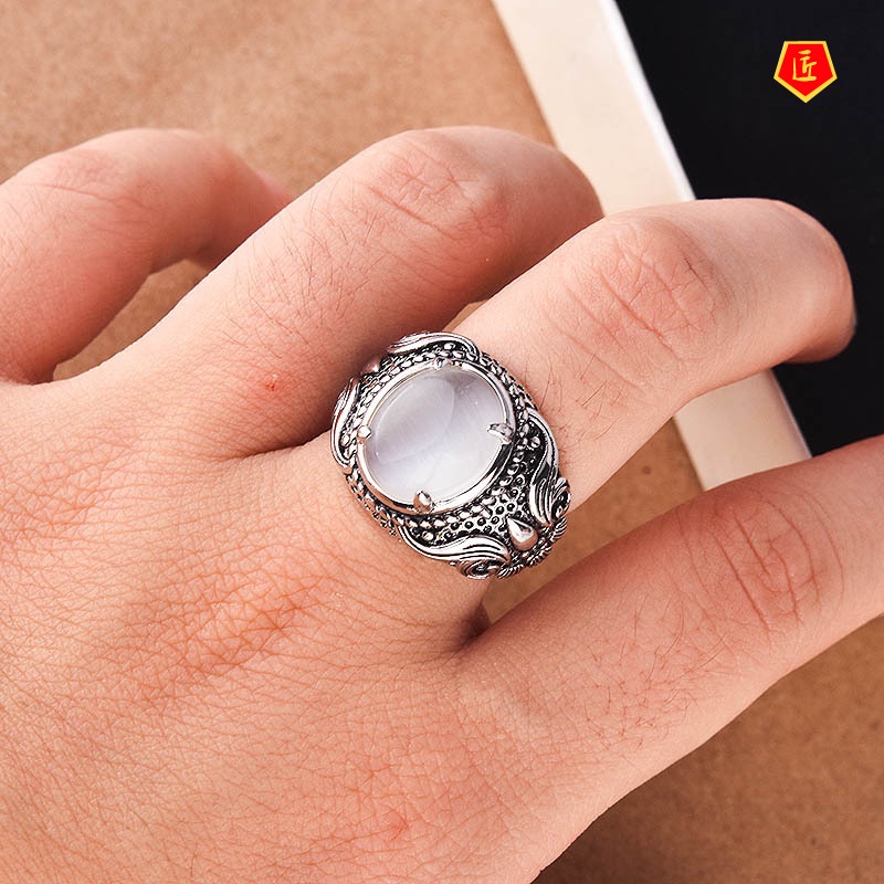 Nhẫn Đính Đá Mặt Trăng Phong Cách Retro