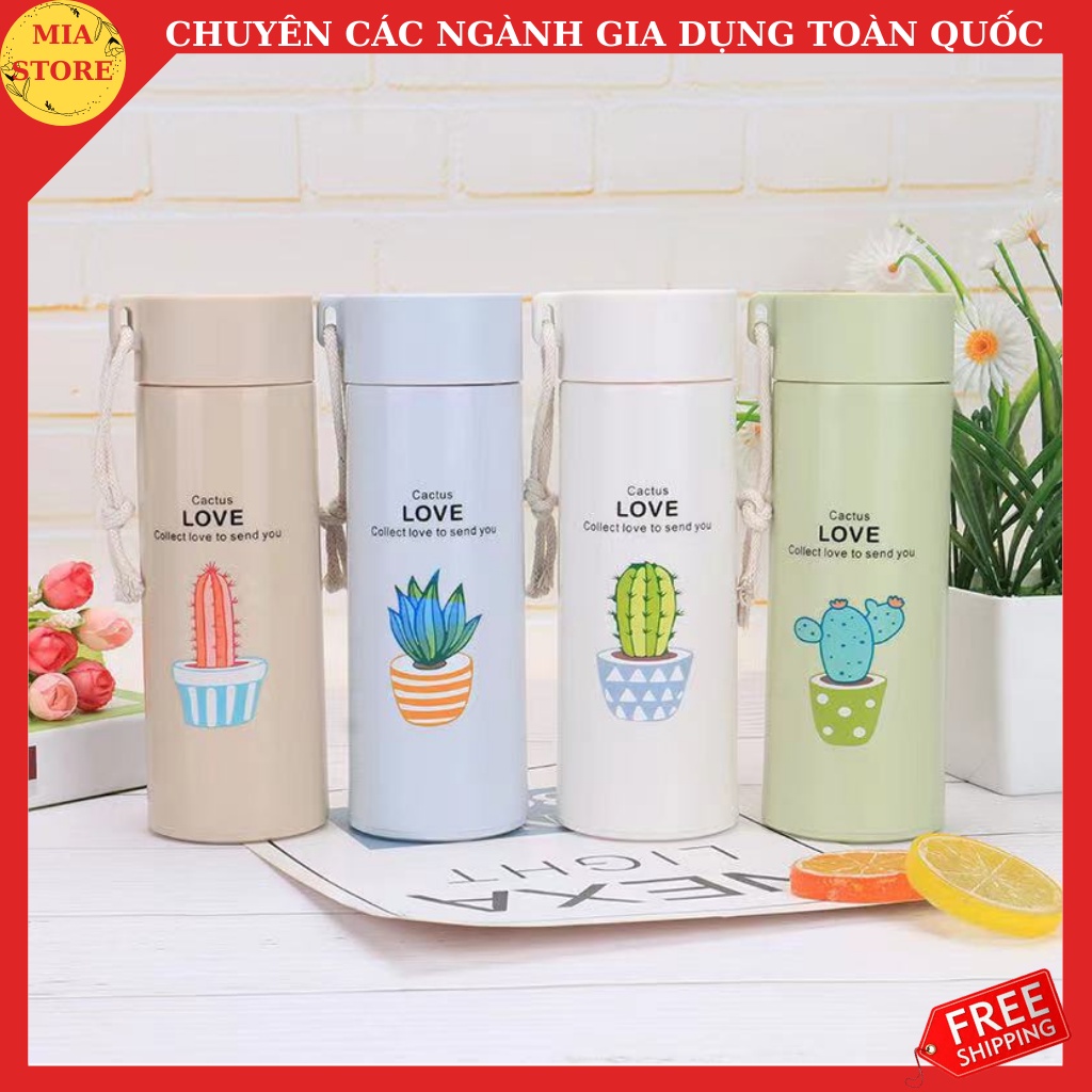 Binh đựng nước giữ nhiệt thủy tinh họa tiết xương rồng nhiều màu sắc siêu cute 500ML