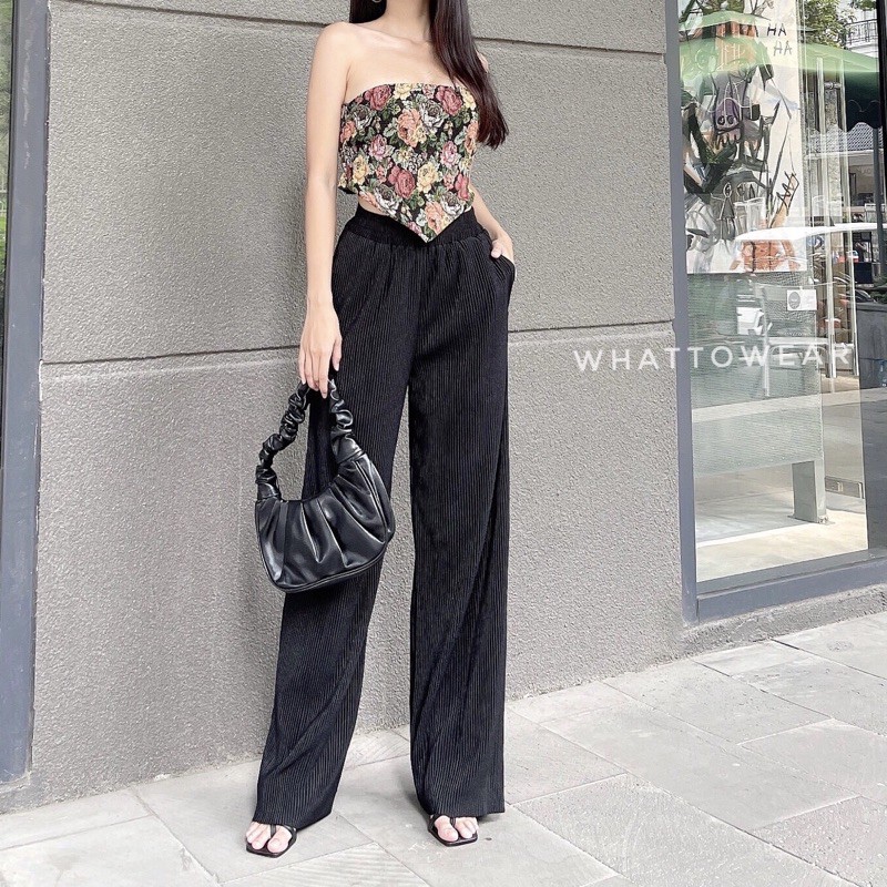 Quần dập li lưng thun ánh nhũ by Whattowear