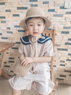 Set túi mũ bằng sợi thô cho bé