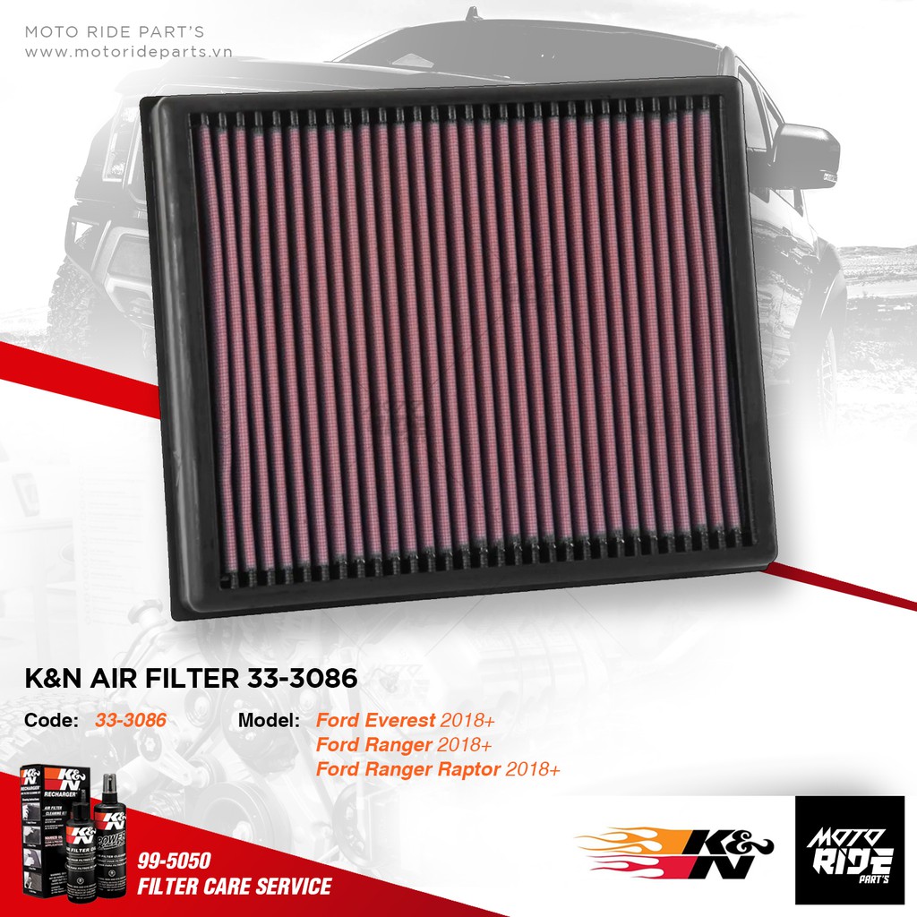 K&amp;N 33-3086 LỌC GIÓ FORD EVEREST / FORD RANGER / FORD RANGER RAPTOR