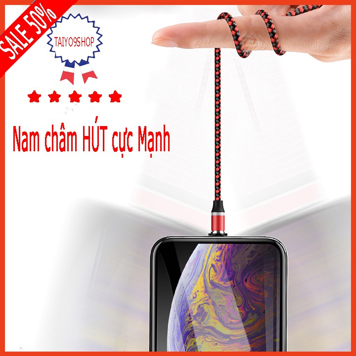 Hỗ trợ sạc nhanh | Dây sạc nam châm COMBO 3 đầu iphone | micro USB | Type C xoay 360 độ (giao màu ngẫu nhiên )TAIYO9SHOP