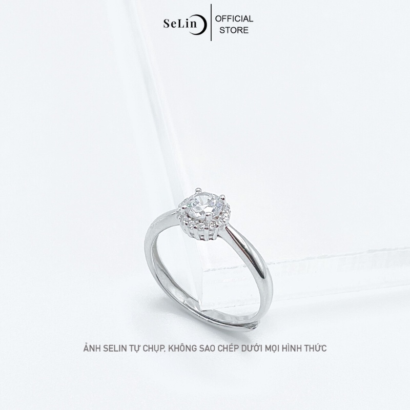 Nhẫn bạc nữ 925 ổ viền đính đá cao cấp freesize SELIN JEWELRY