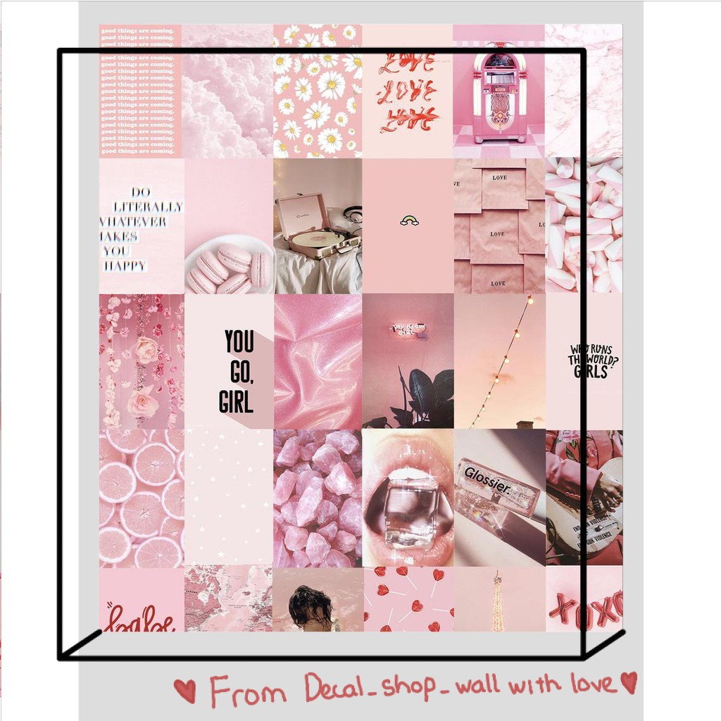 12 tấm Wall Collage dán tường trang trí phòng ngủ - theme Hồng nhạt aethetic