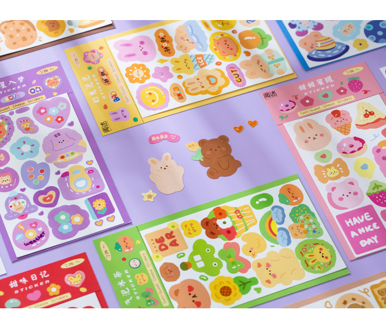 (2 Sheets/pack) Hand-painted Cartoon Stickers, Cute Children's Stickers, DIY Material Decoration Stickers