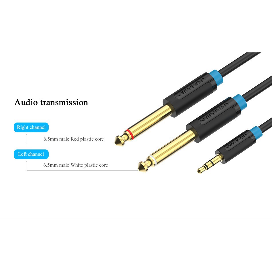 Dây cáp audio chuyển giắc 3.5mm sang 2 giắc 6.5mm